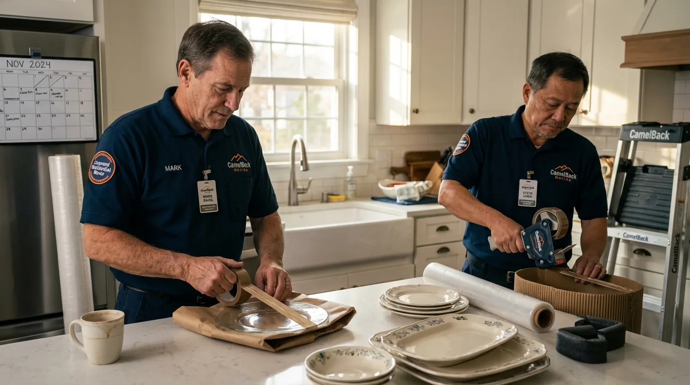 Professional crew packing kitchen dishware in Fairton, NJ